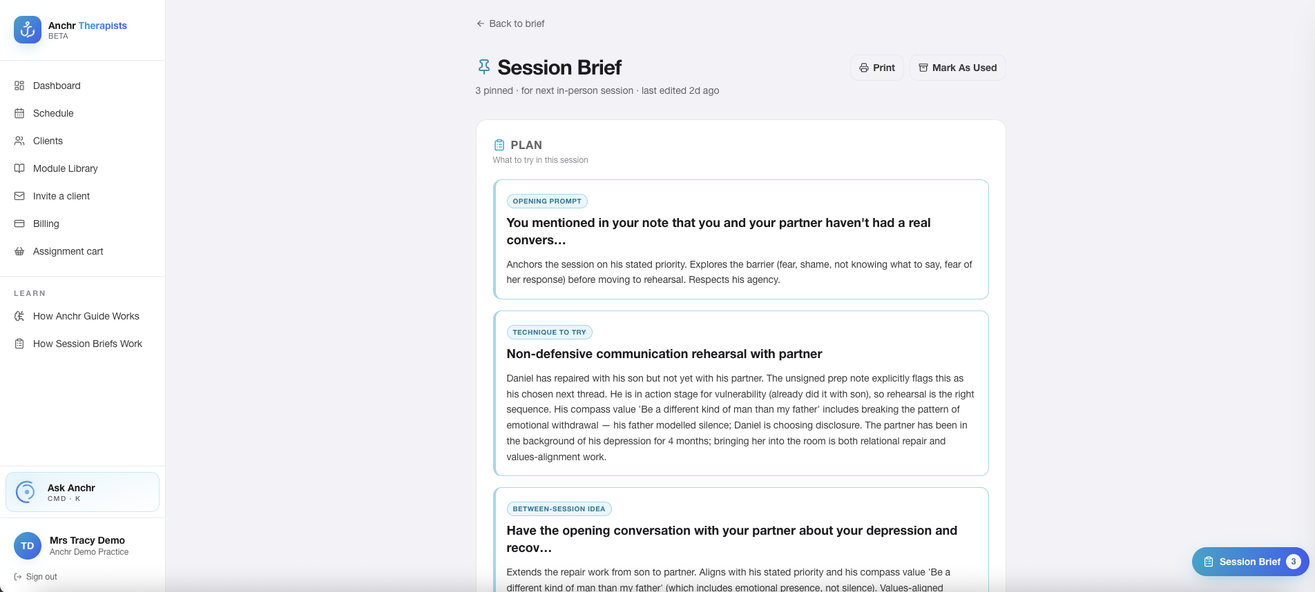 One-page Plan, Context and Watch For session brief