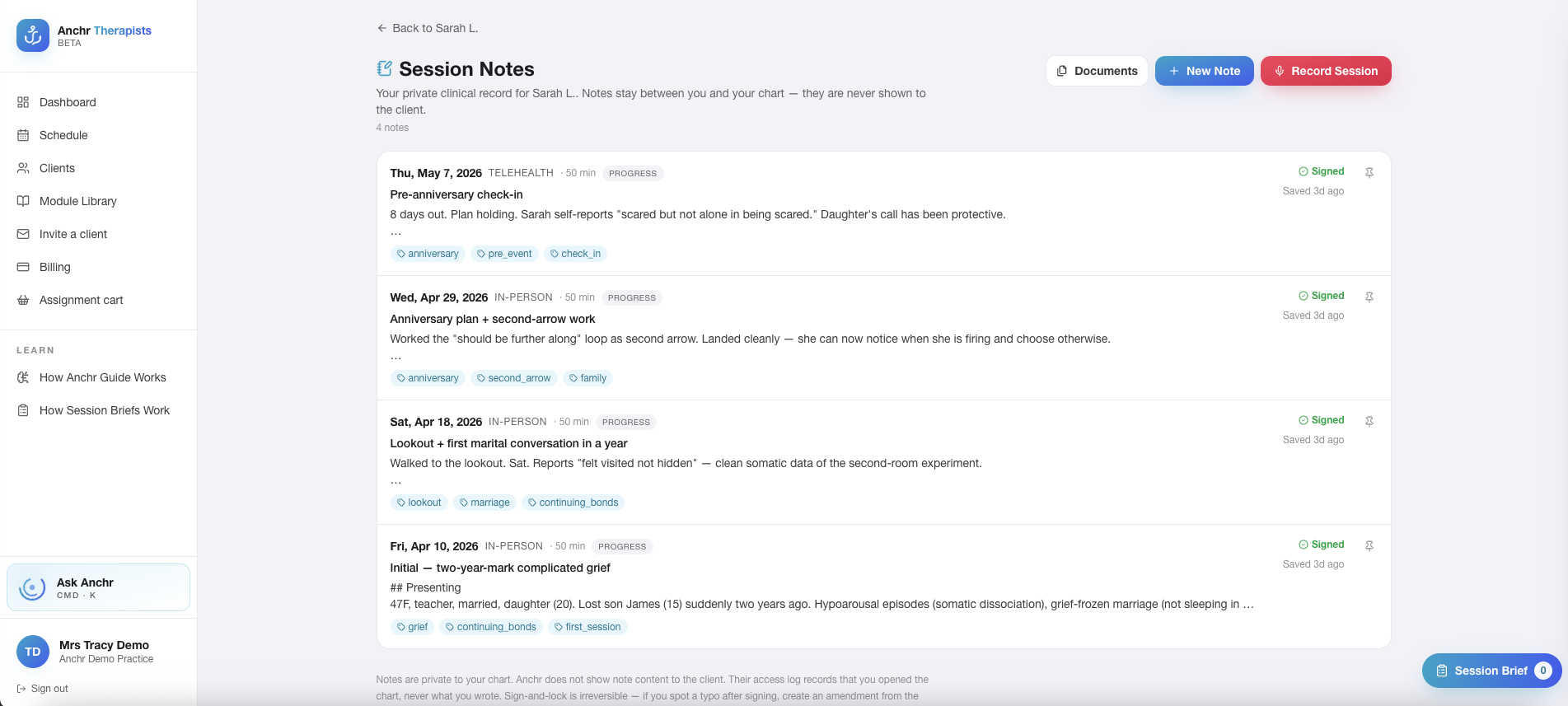 Session notes captured by AI transcription, dictation or a photo of handwritten notes